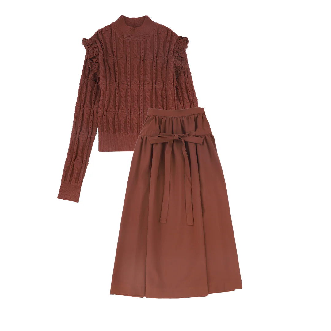VALENTINA RUST LACE POINTELLE SWEATER SET [FINAL SALE]