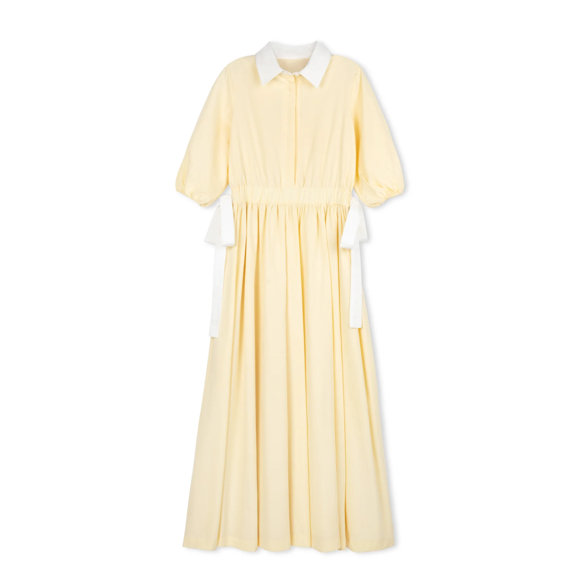 DAINTTI COLLECTION YELLOW SIDE TIE MIDI DRESS