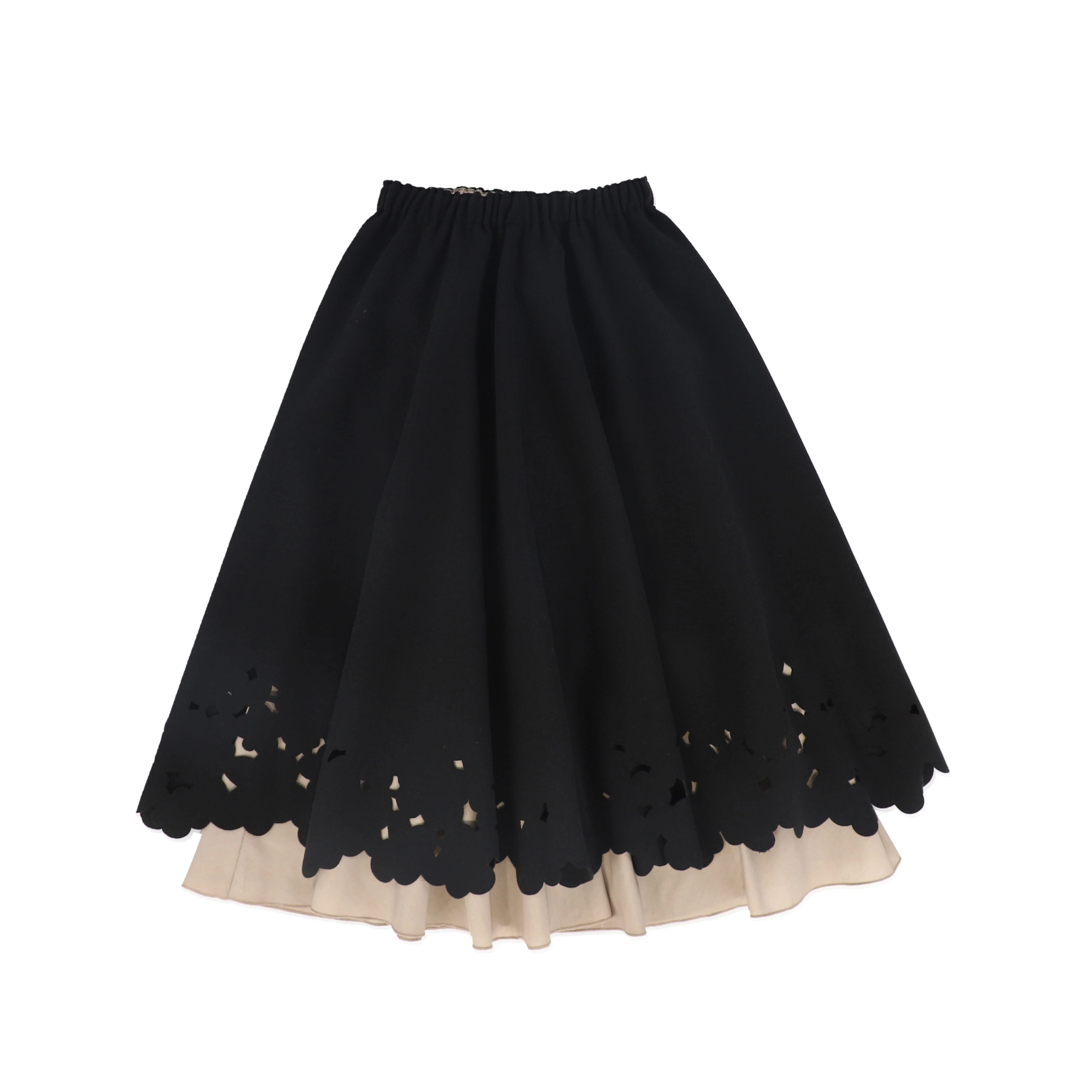 VENERA ARAPU BLACK EMBROIDERY HOLE MIDI SKIRT [FINAL SALE]
