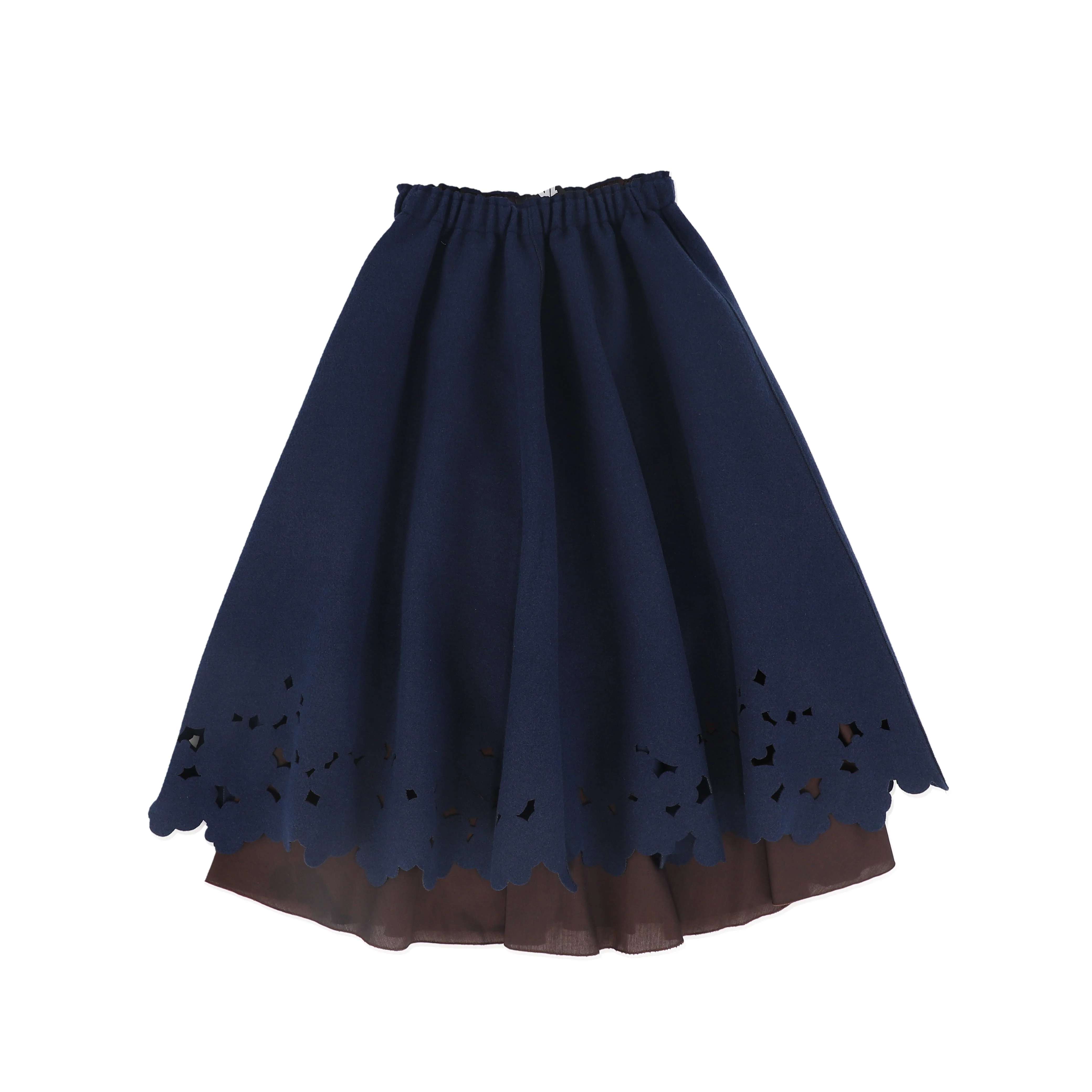 VENERA ARAPU NAVY EMBROIDERY HOLE MIDI SKIRT [FINAL SALE]