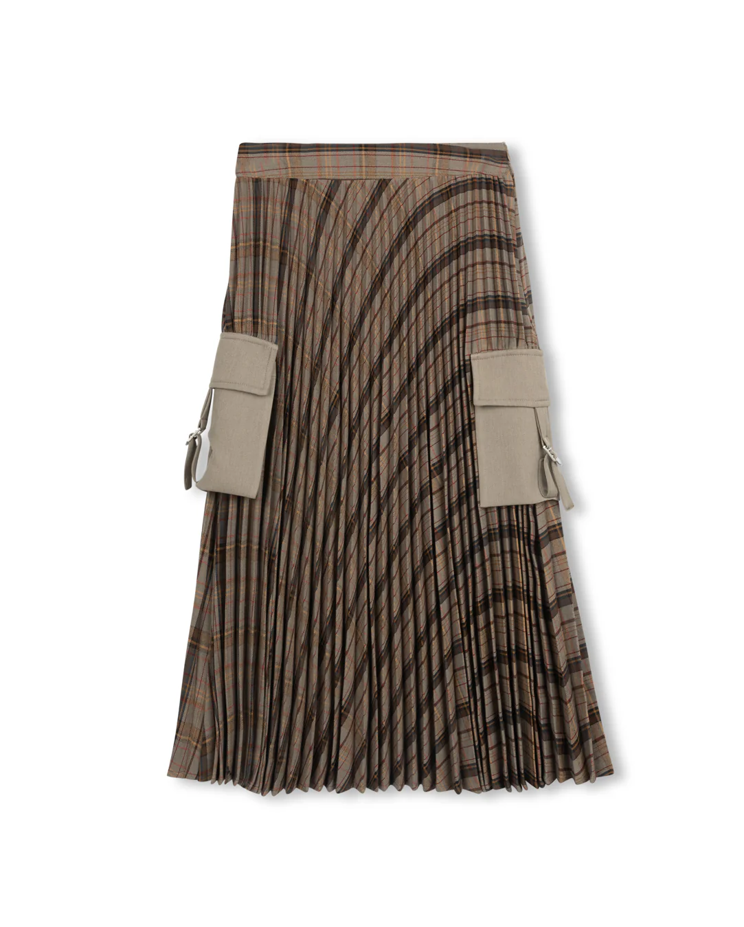 VIBE BROWN PLAID ACCORDIAN PLEAT MIDI SKIRT [FINAL SALE]