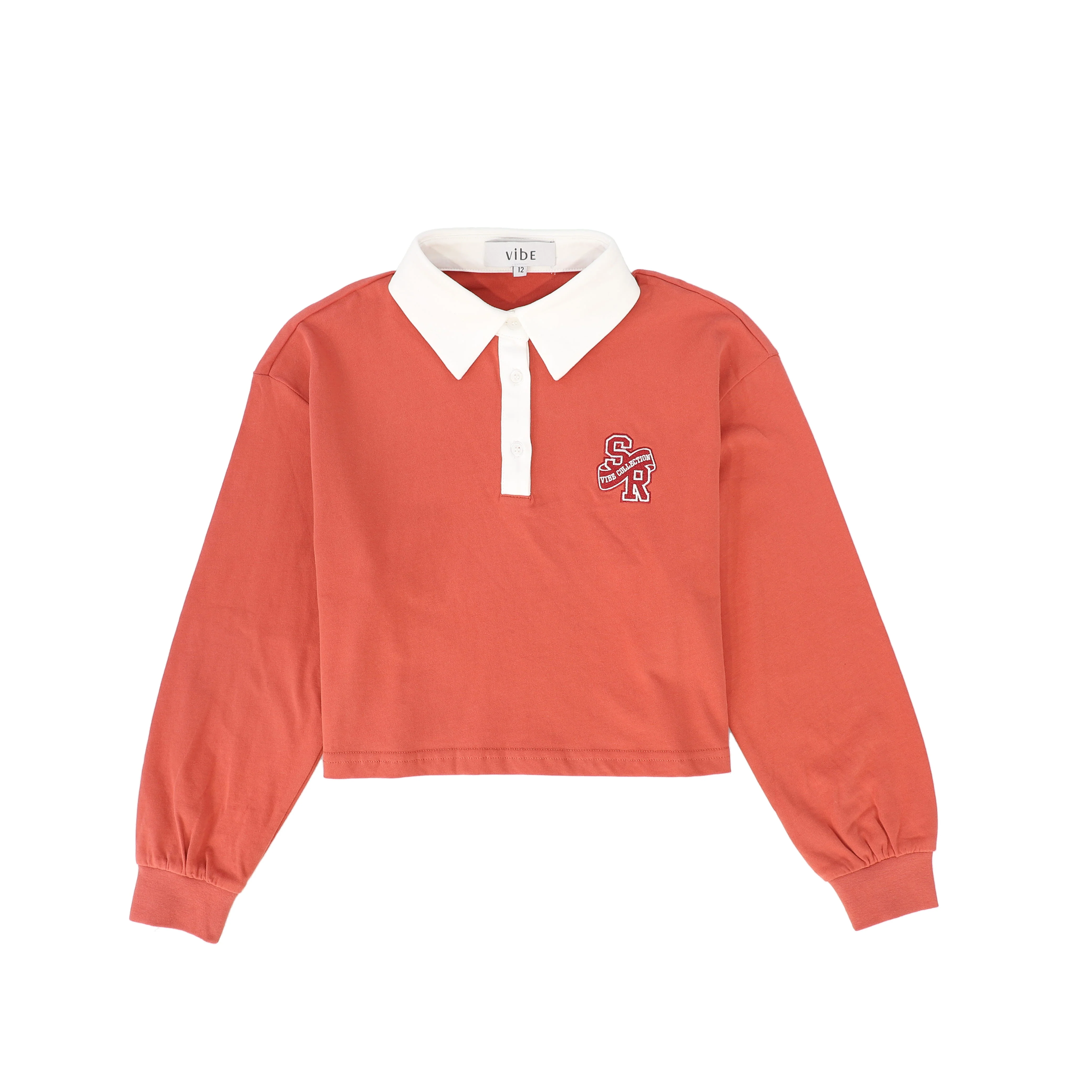 VIBE CORAL CROPPED OFF SHOULDER POLO