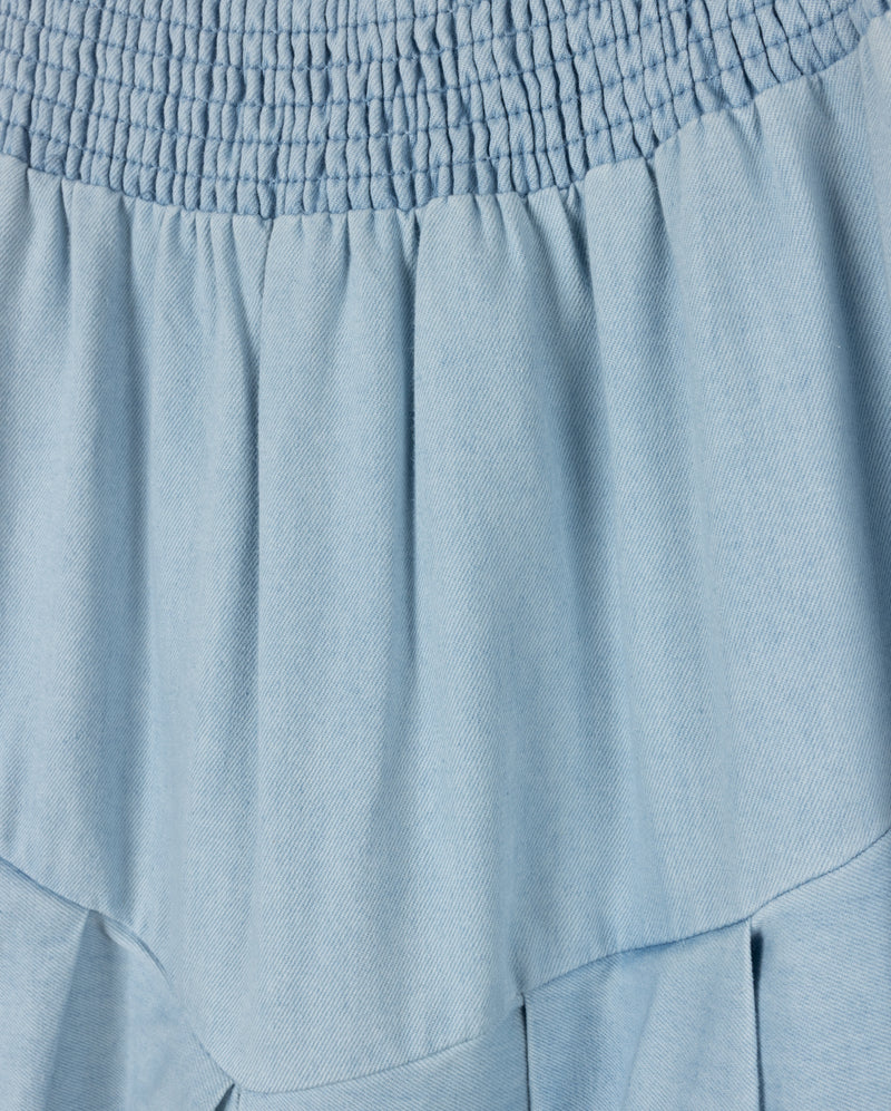 VIBE LIGHT BLUE DENIM CHAMBRAY V SEAM PLEAT SKIRT - Image 2