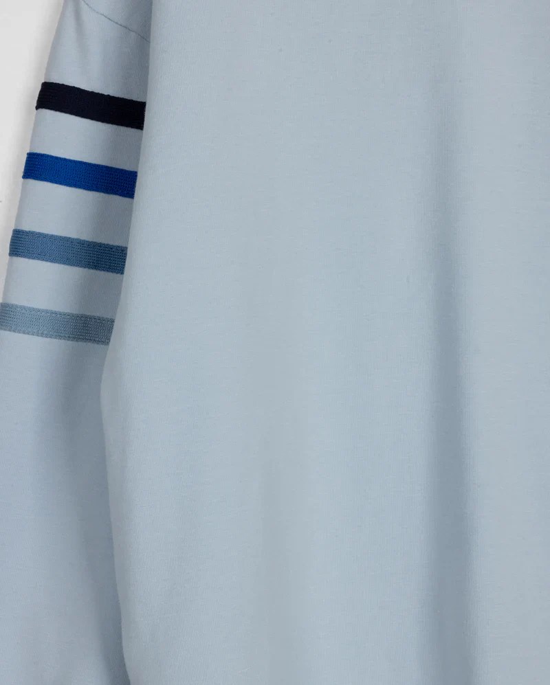 VIBE LIGHT BLUE STRIPED SLEEVE T-SHIRT - Image 2