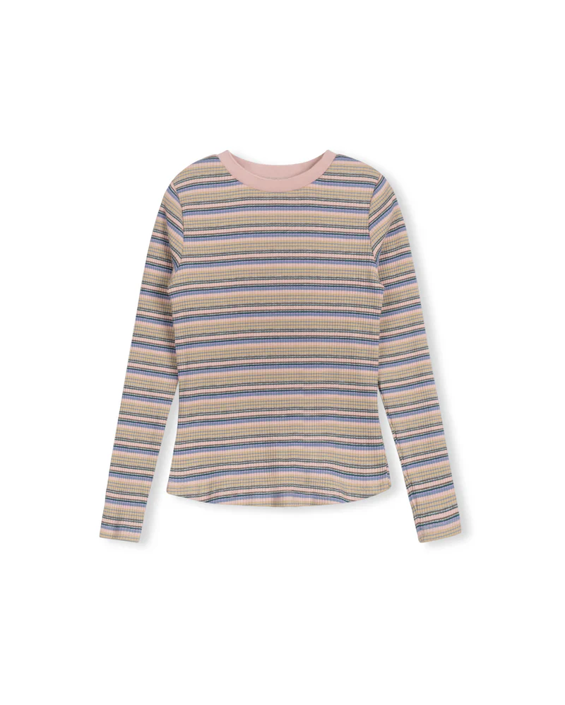 VIBE RED MULTI STRIPED RIBBED T-SHIRT