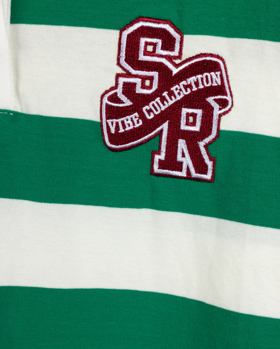 VIBE GREEN STRIPE CROP OFF SHOULDER T-SHIRT - Image 2