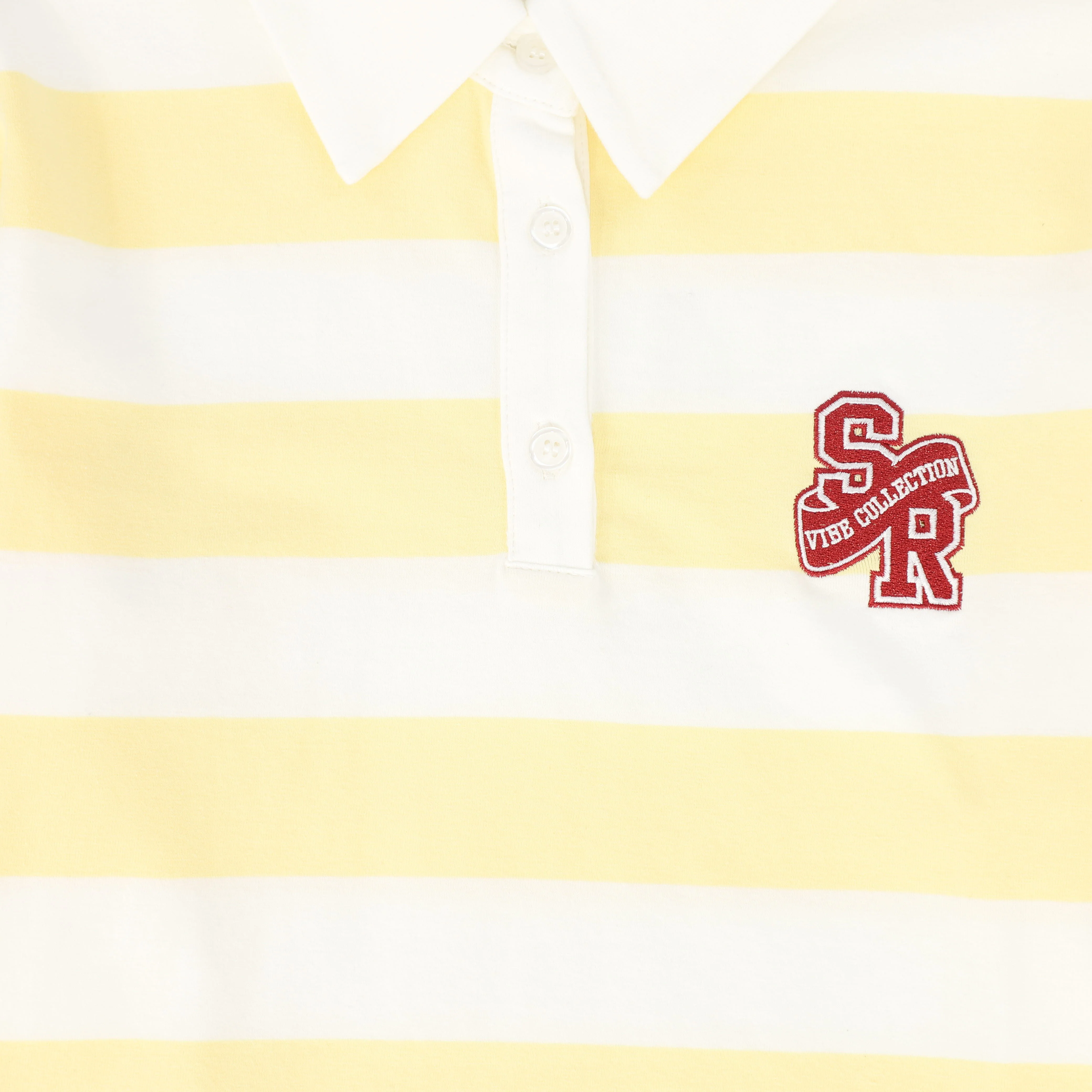 VIBE YELLOW CROP STRIPE OFF SHOULDER T-SHIRT - Image 2