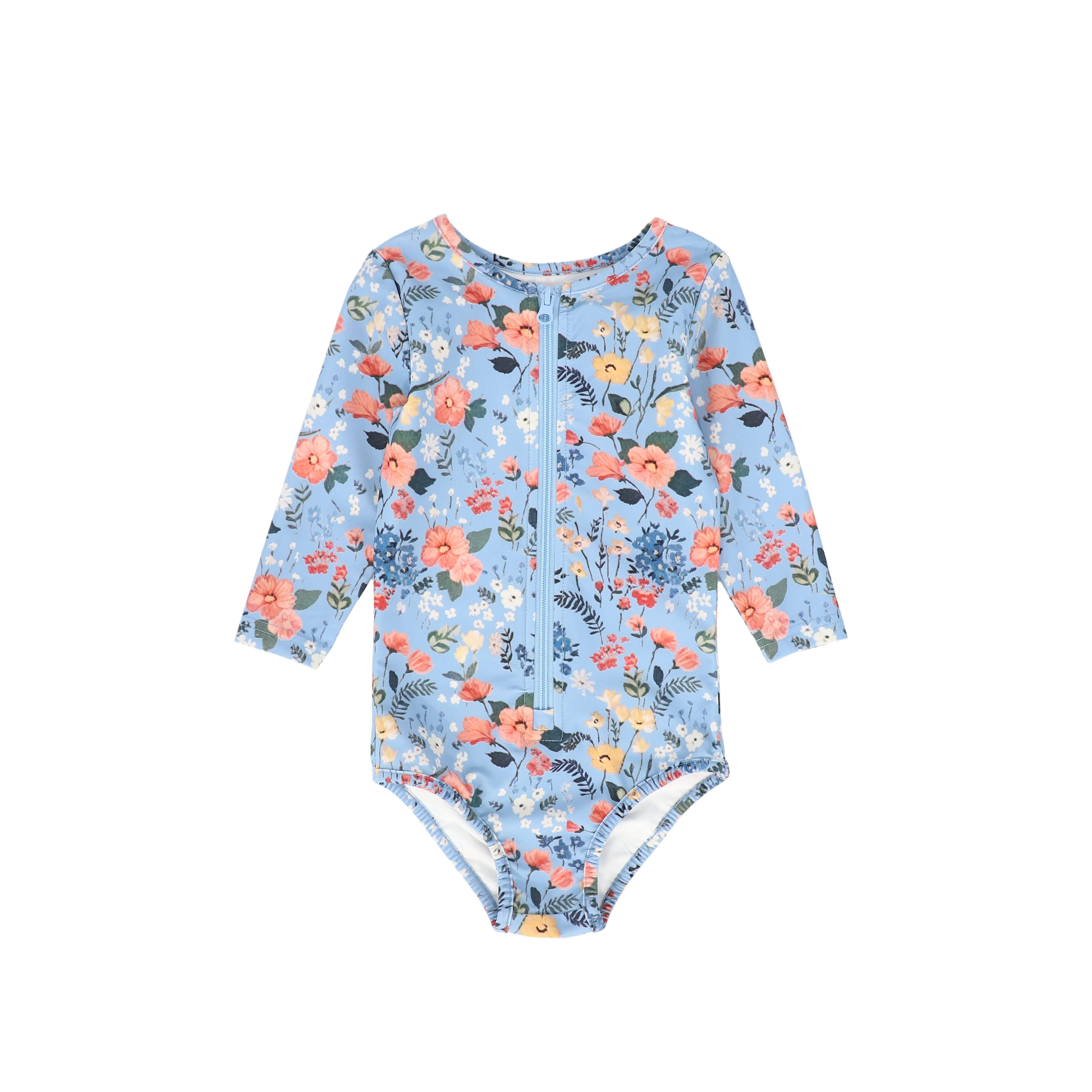 WATER CLUB BLUE FLORAL OUTLINE HALF ZIP SWIMSUIT