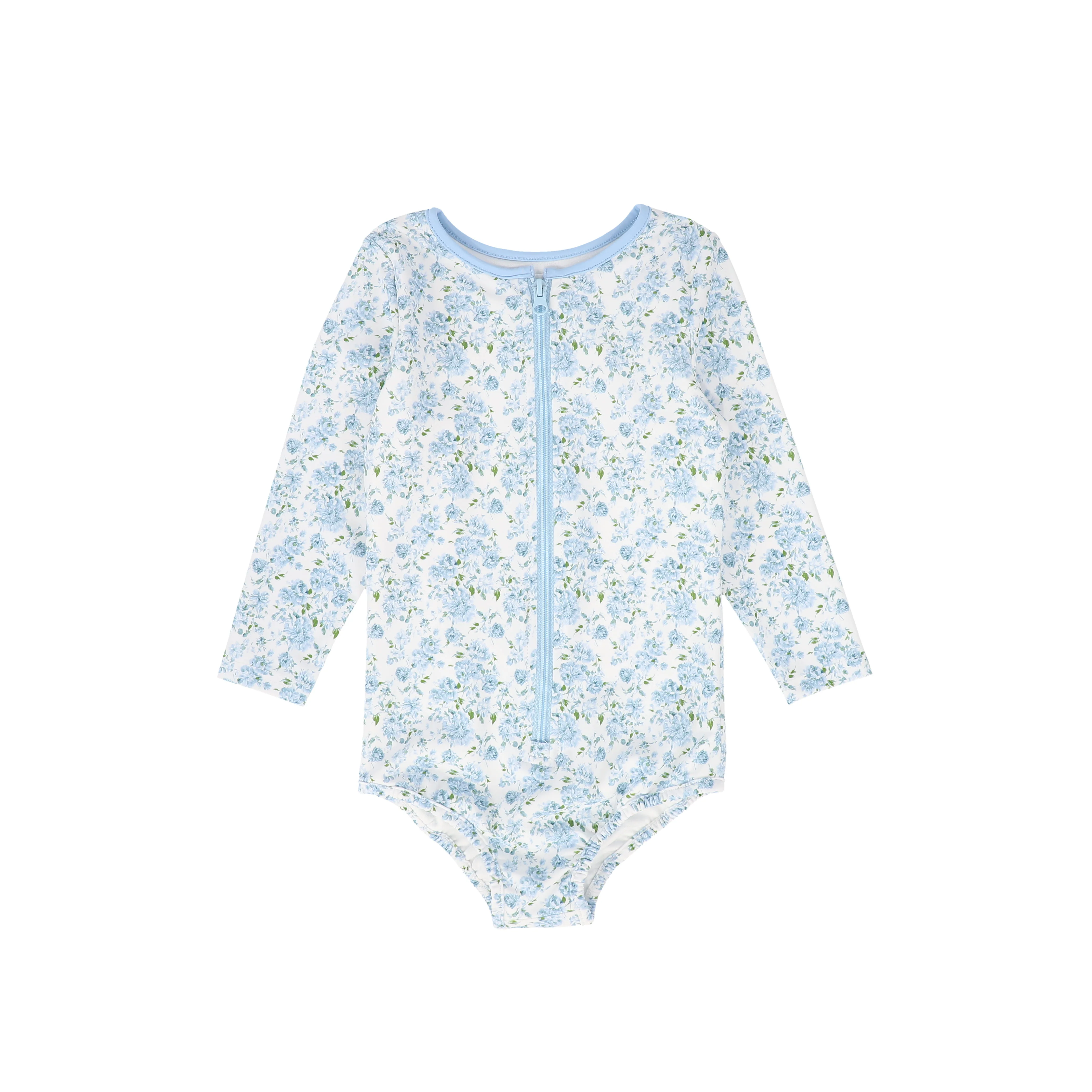 WATER CLUB BLUE TINY FLORAL HALF ZIP SWIMSUIT