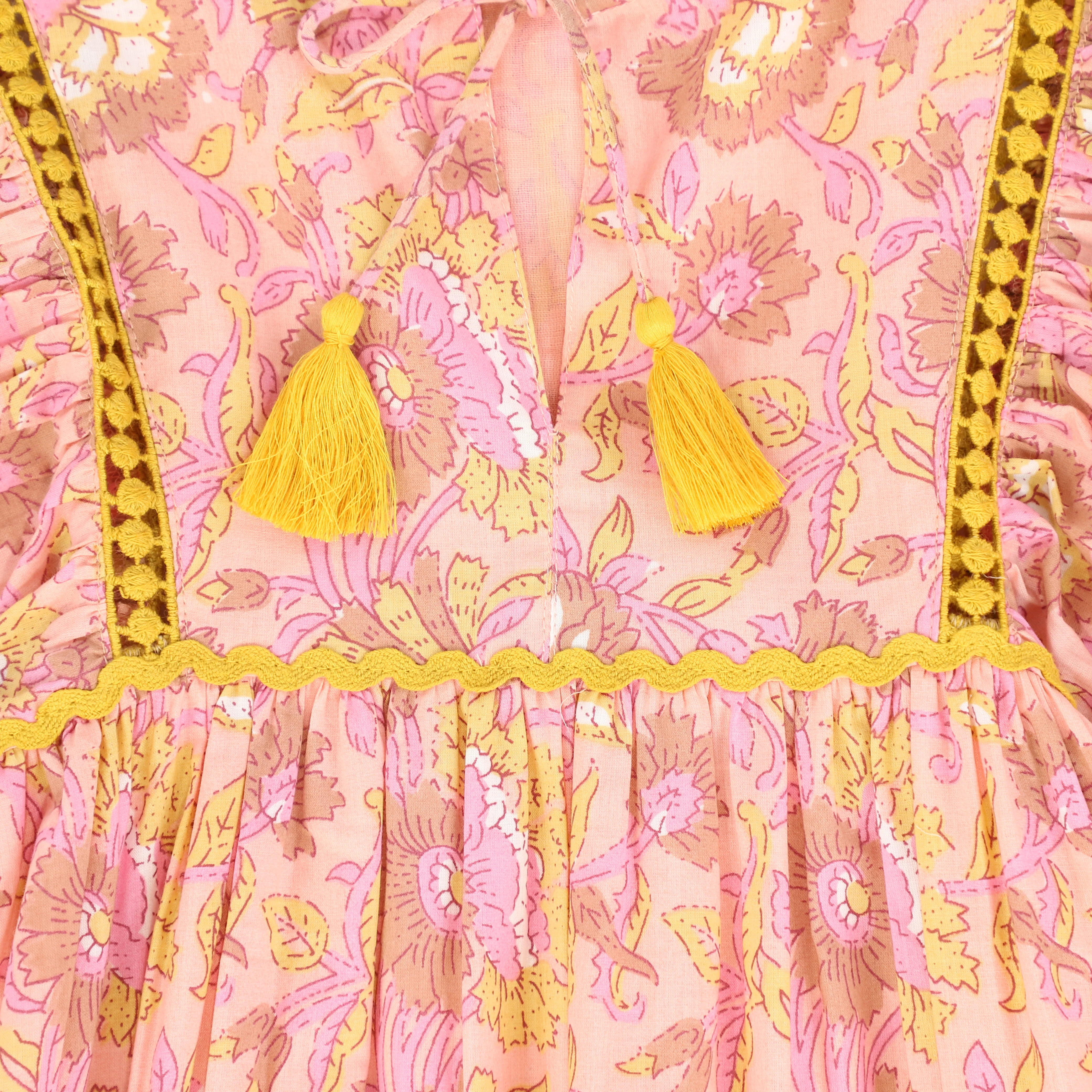YO BABY PINK FLORAL TASSLE TRIM DRESS - Image 2