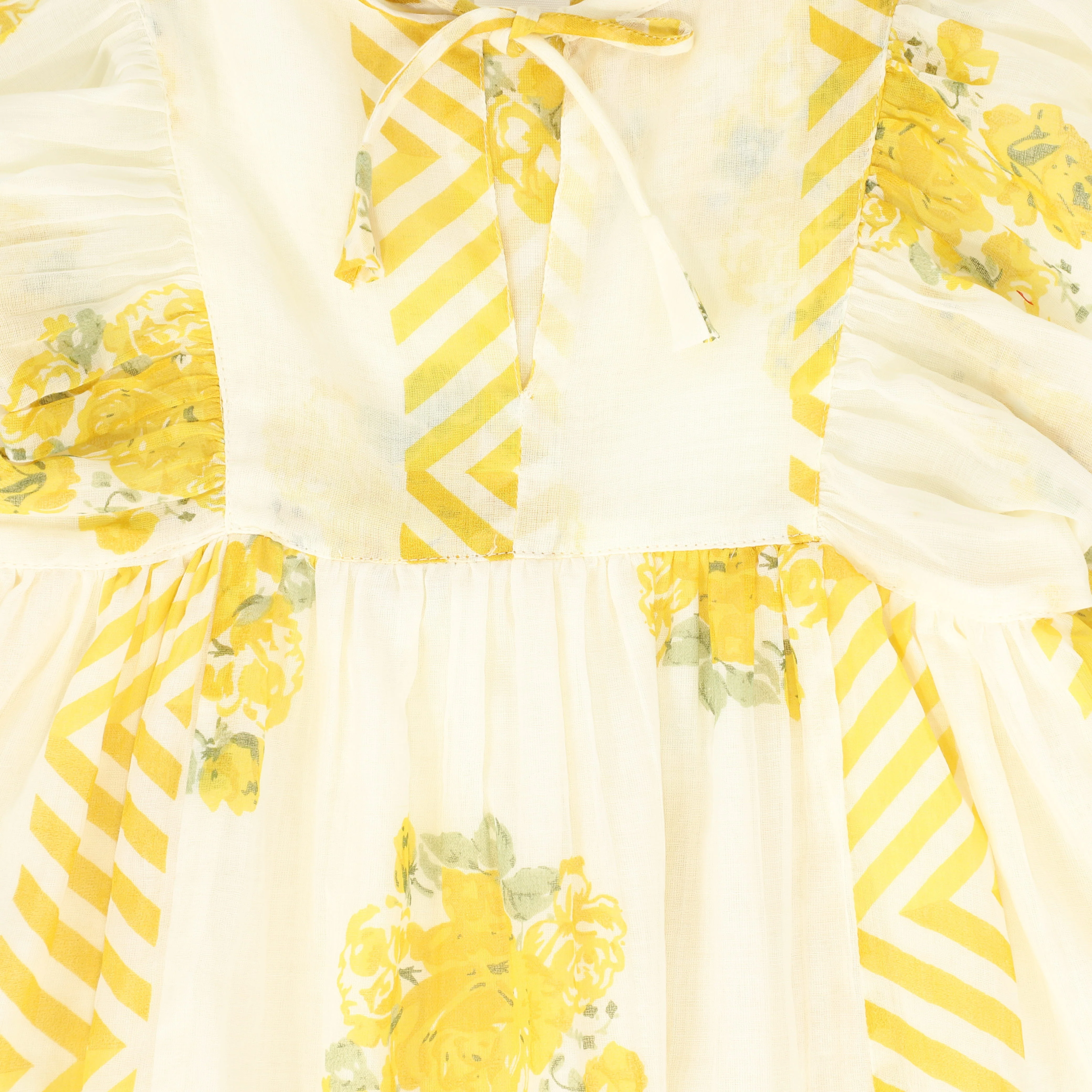 YO BABY WHITE/YELLOW ROSE BUNCH PUFF SLEEVE DRESS - Image 2